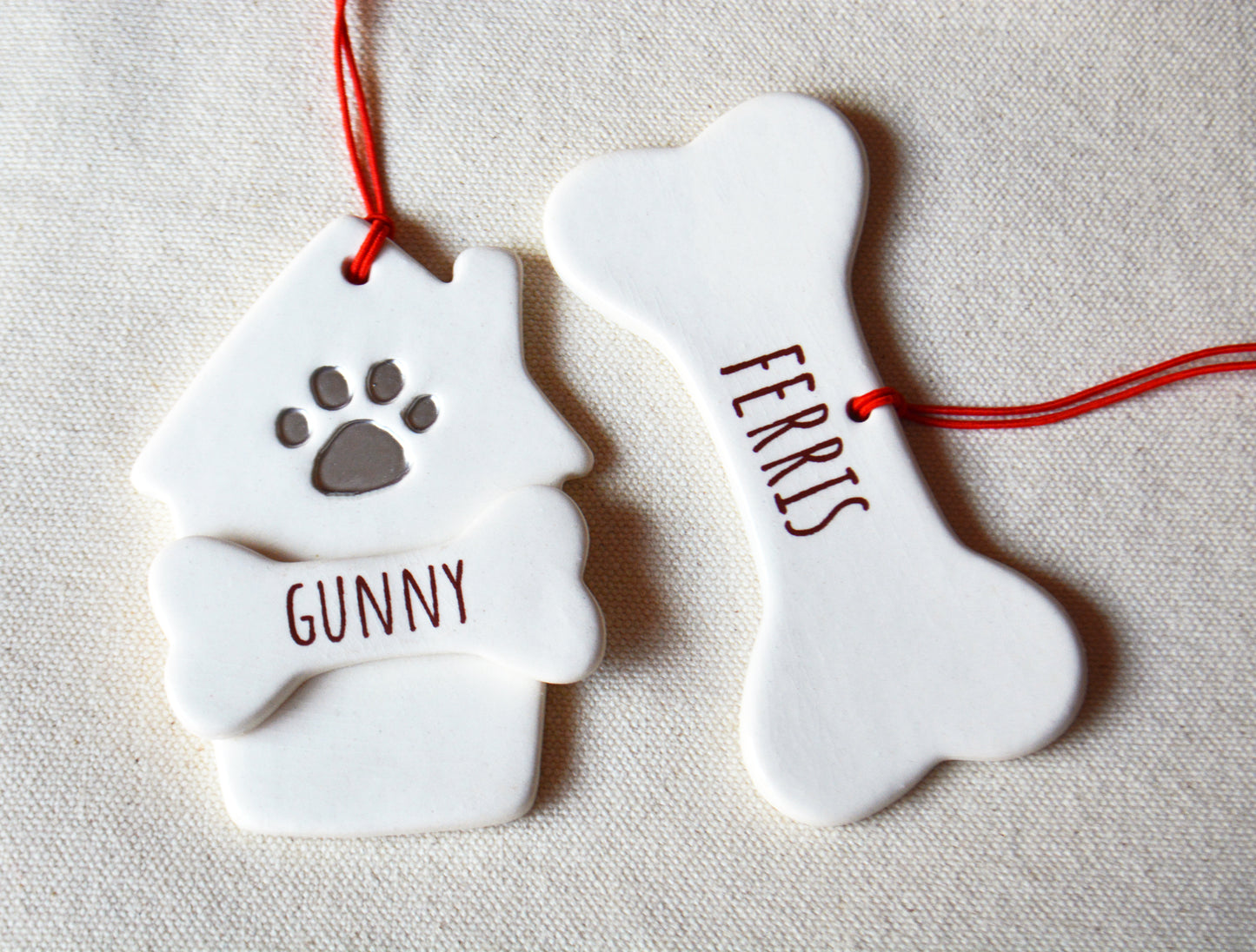 Personalized Ceramic Dog Bone Ornament with Custom Pet Name