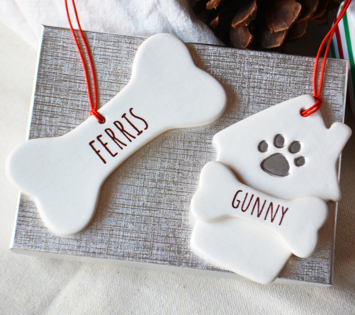 Personalized Ceramic Dog Bone Ornament with Custom Pet Name