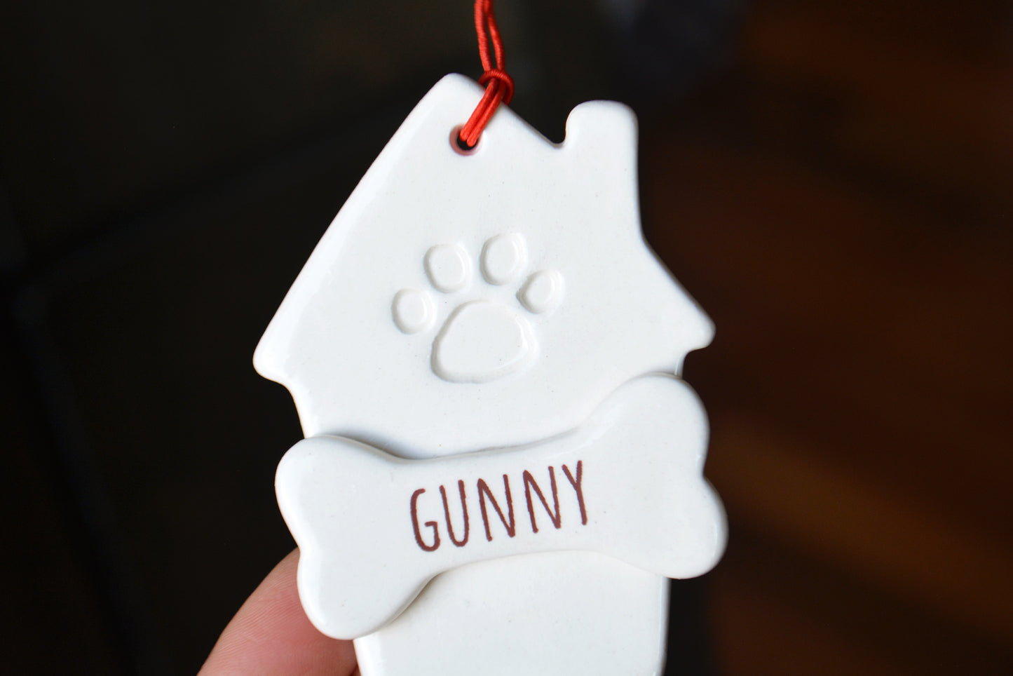 Personalized Dog House Ornament with Dog Bone and Pet Name