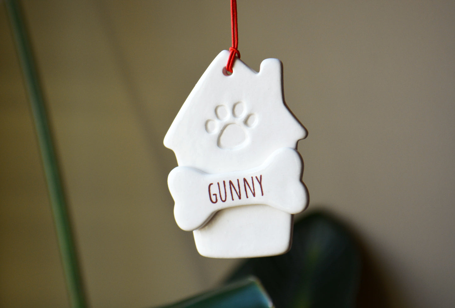 Personalized Dog House Ornament with Dog Bone and Pet Name