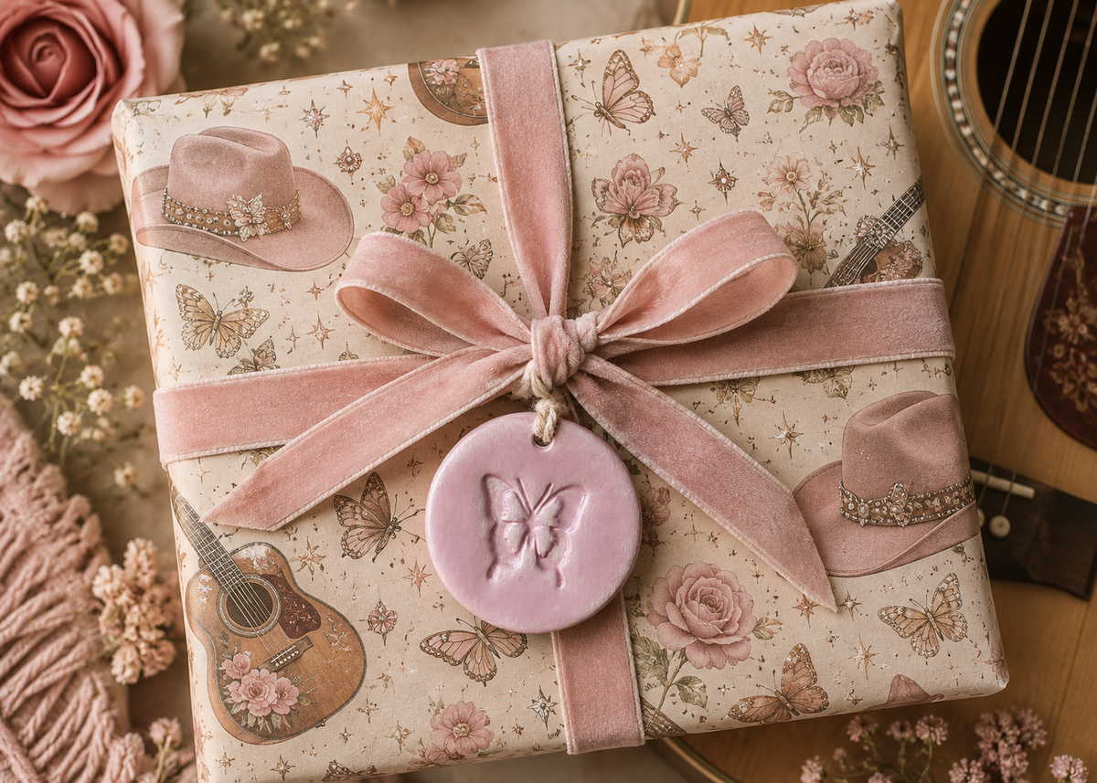 Nashville Inspired Butterfly Gift Tags, Rustic Pink Western Ceramic Gift Tag
