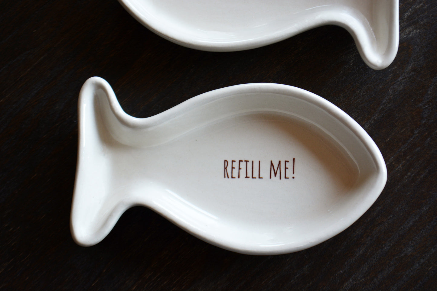 Personalized Ceramic Fish Shaped Cat Dish for Food or Treats - Funny Cat Lover Gift