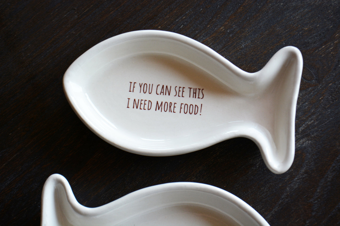 Personalized Ceramic Fish Shaped Cat Dish for Food or Treats - Funny Cat Lover Gift