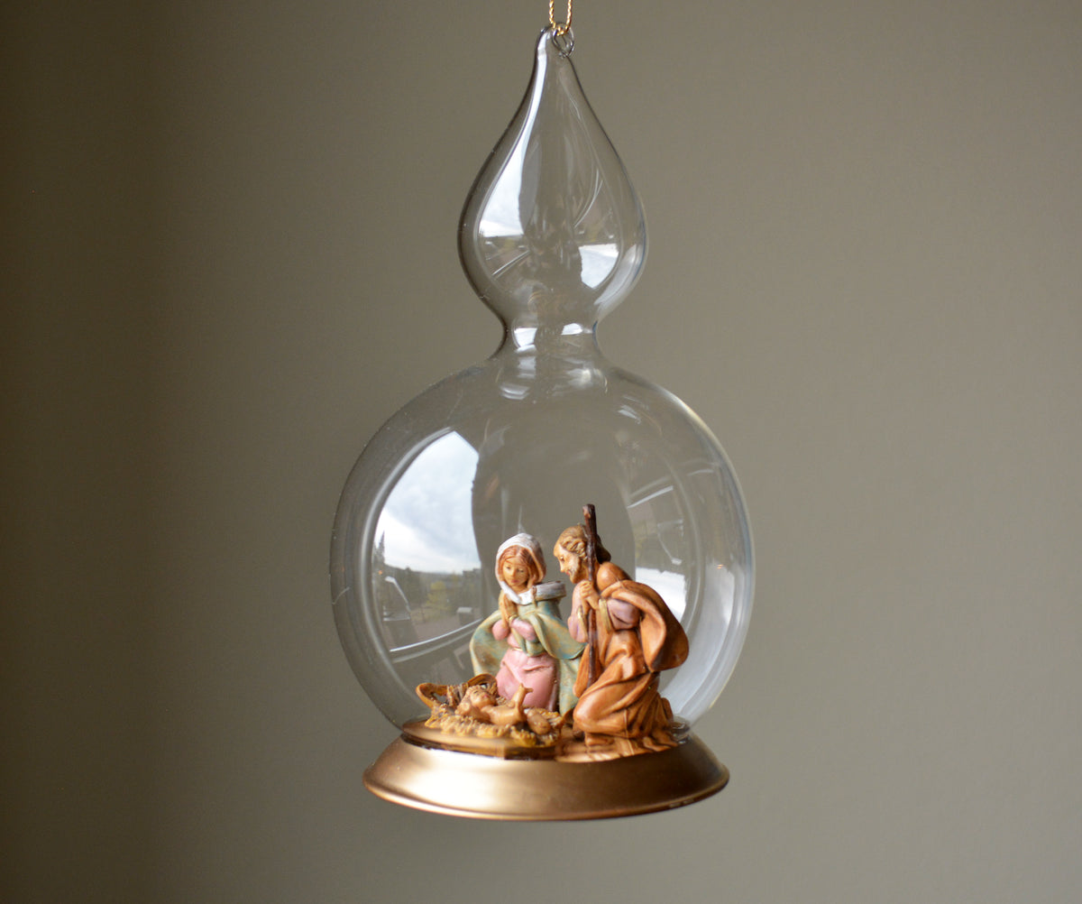 Vintage Fontanini Nativity Holy Family Glass Teardrop Christmas Ornament by Roman