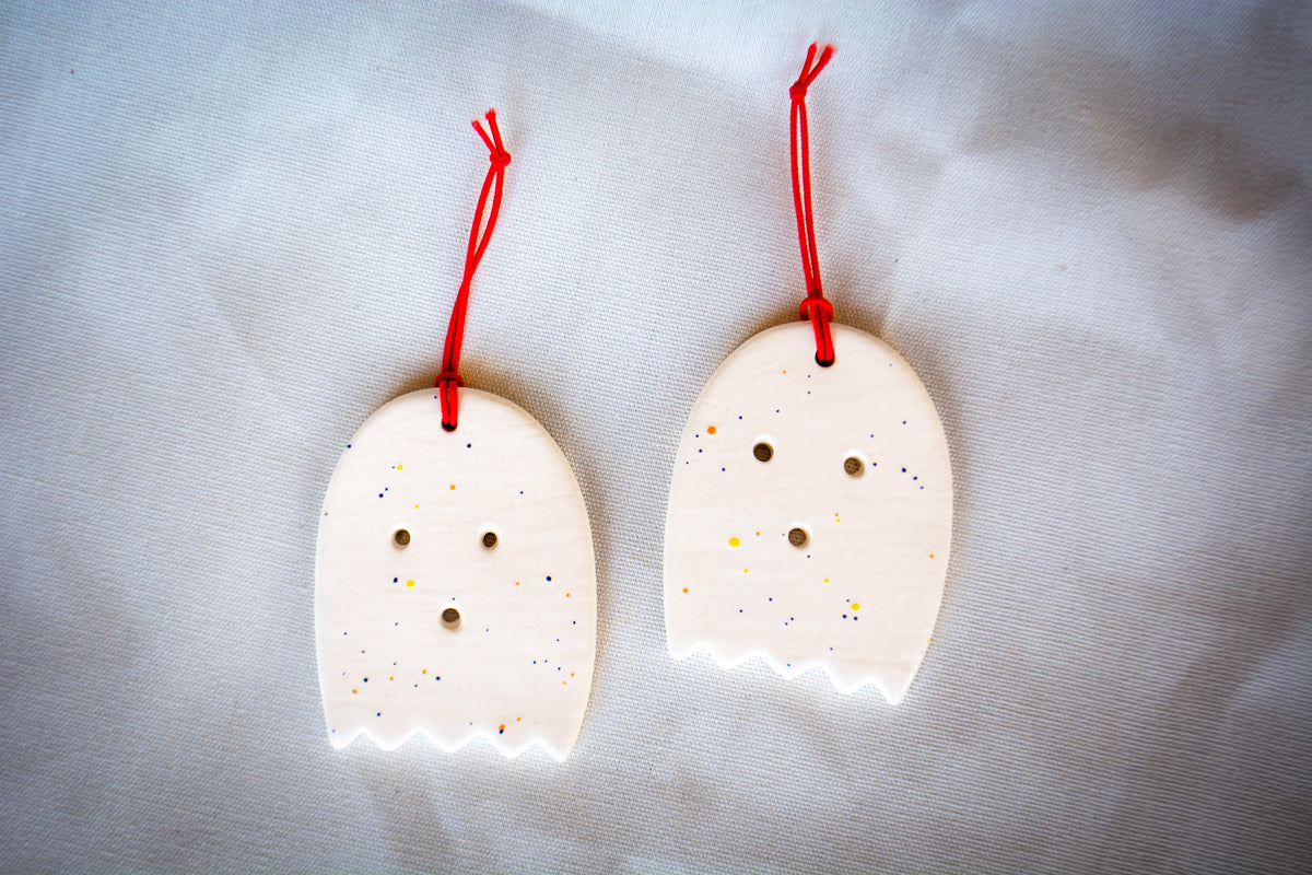 Cute Ghost Halloween Ornaments - Handmade Ceramic Halloween Decorations