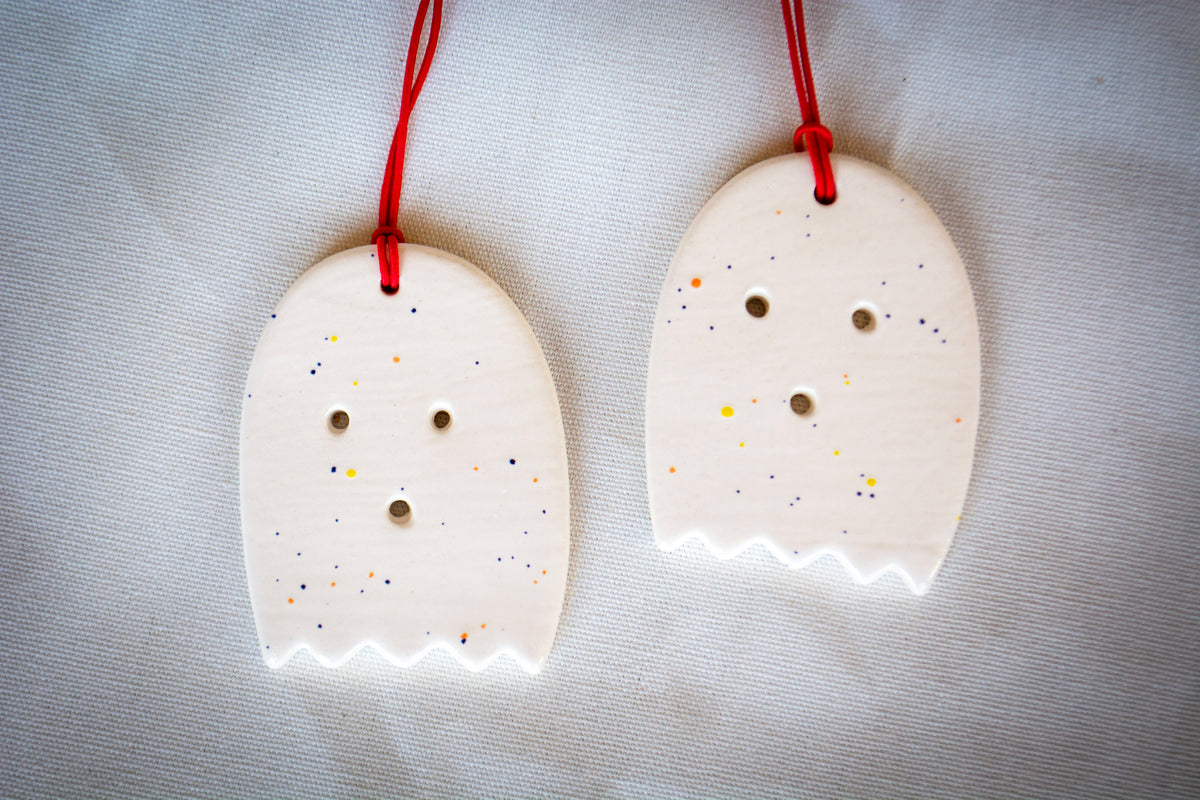Cute Ghost Halloween Ornaments - Handmade Ceramic Halloween Decorations