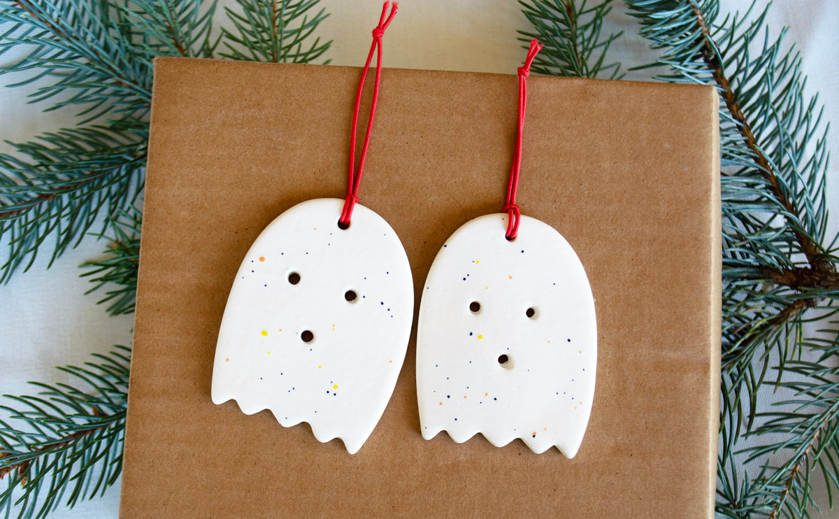 Cute Ghost Halloween Ornaments - Handmade Ceramic Halloween Decorations
