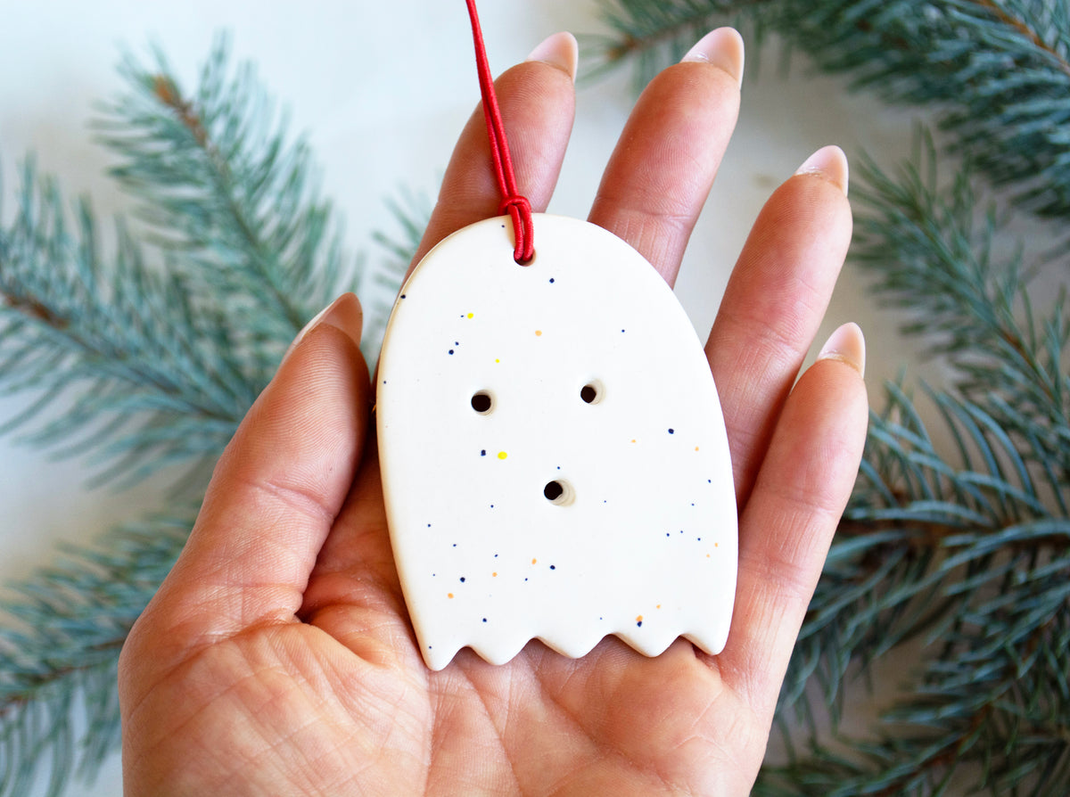 Cute Ghost Halloween Ornaments - Handmade Ceramic Halloween Decorations