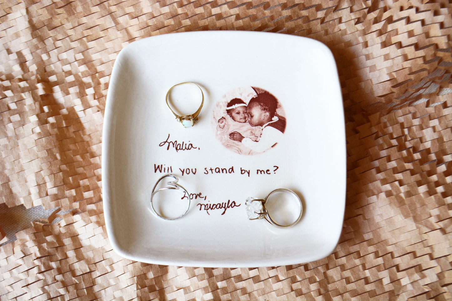 Personalized Photo Jewelry Keepsake Dish - Custom Handwriting Memory Gift