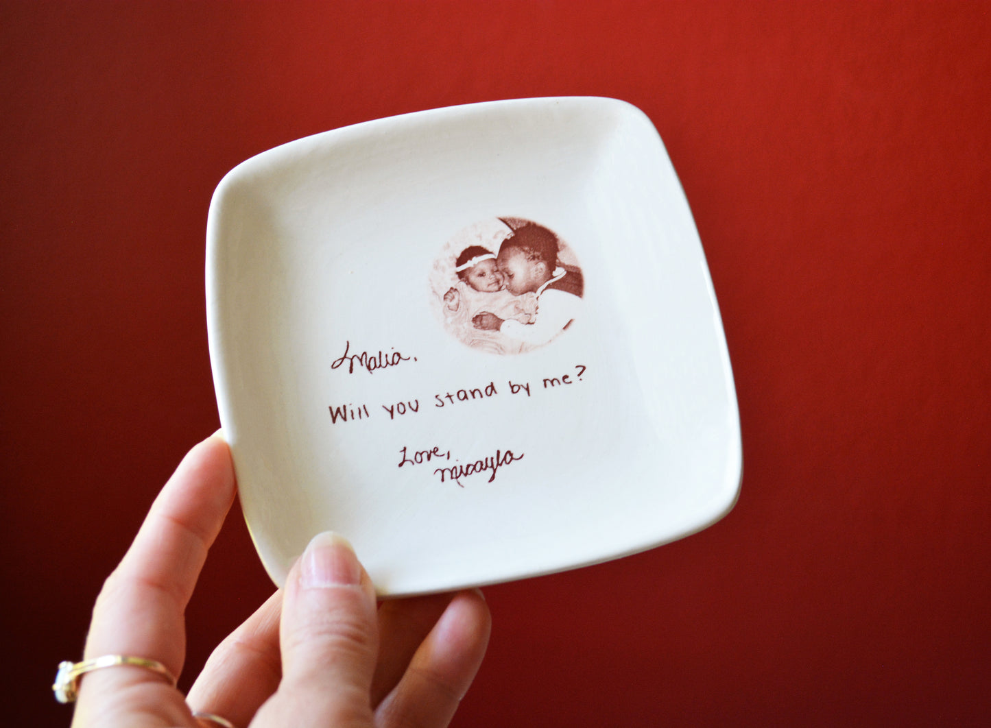 Personalized Photo Jewelry Keepsake Dish - Custom Handwriting Memory Gift