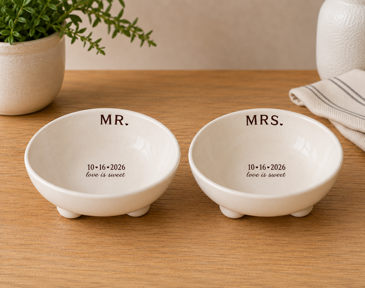 Love is Sweet Mr and Mrs Bride and Groom Ice Cream Bowl Set for Wedding Engagement or Anniversary
