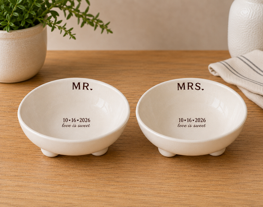 Love is Sweet Mr and Mrs Bride and Groom Ice Cream Bowl Set for Wedding Engagement or Anniversary