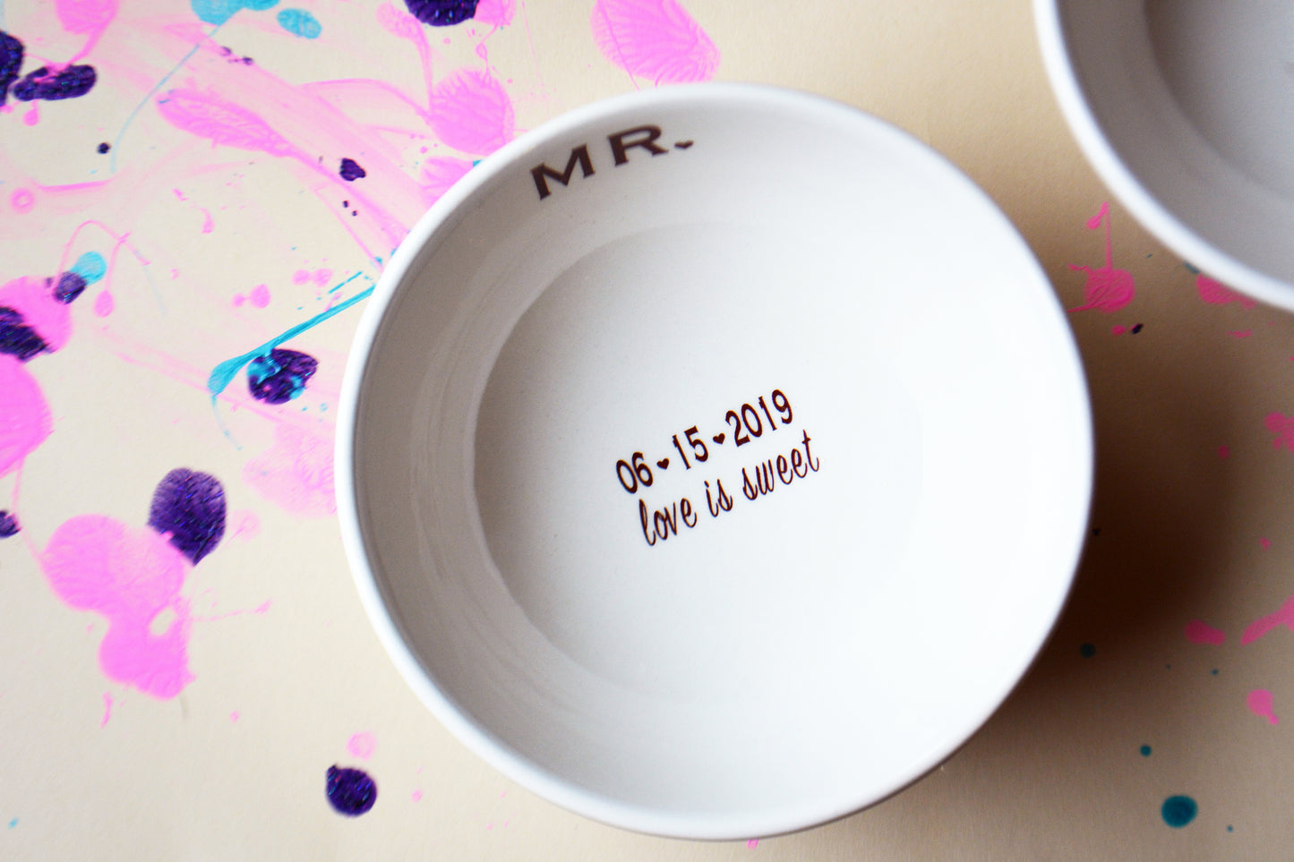 Love is Sweet Mr and Mrs Bride and Groom Ice Cream Bowl Set for Wedding Engagement or Anniversary