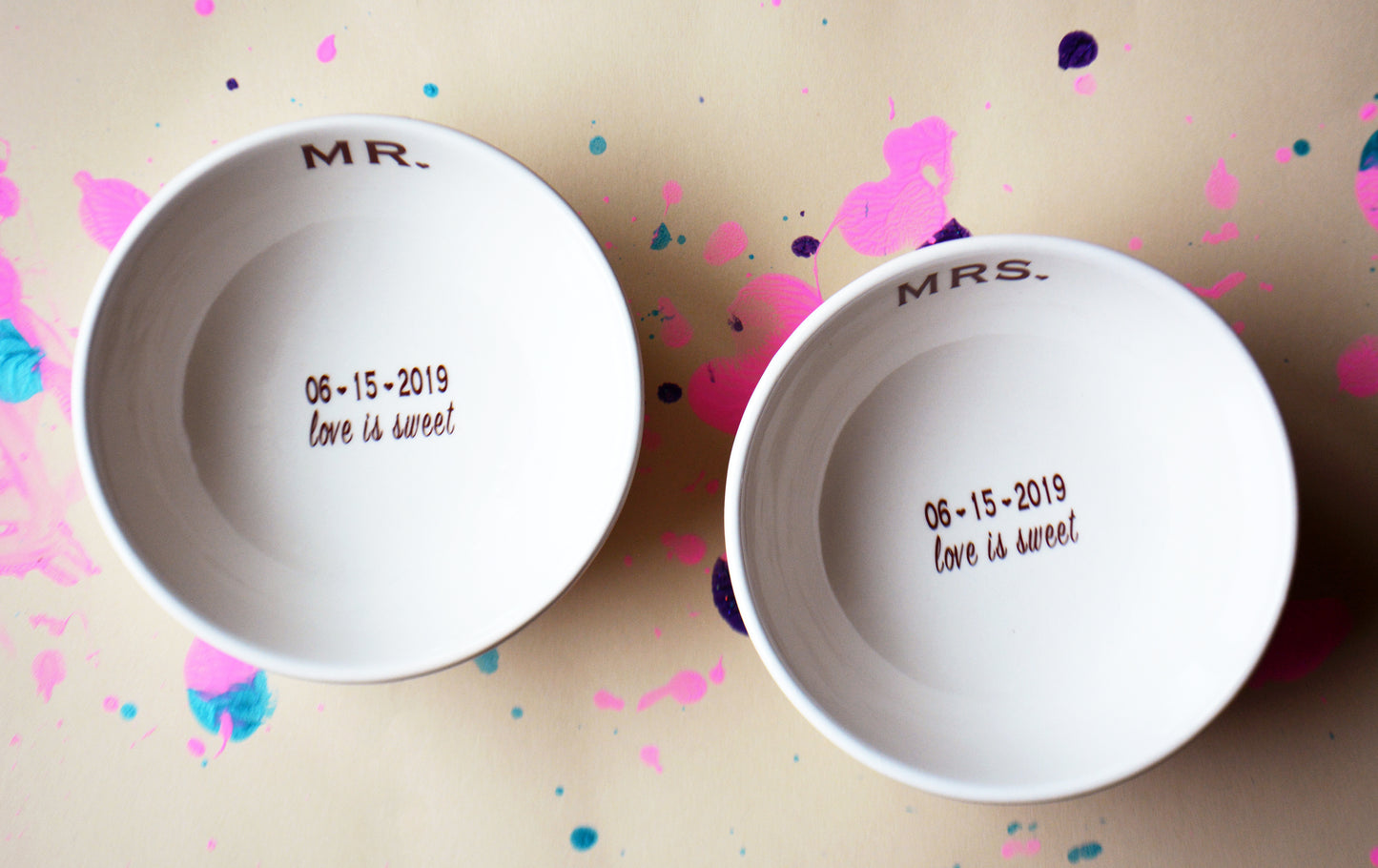 Love is Sweet Mr and Mrs Bride and Groom Ice Cream Bowl Set for Wedding Engagement or Anniversary