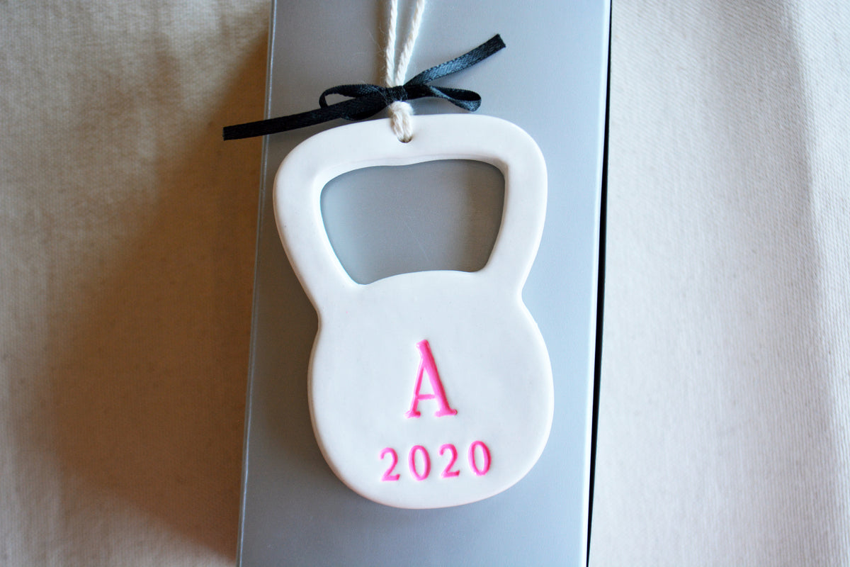 Unique Fitness Christmas Ornament - Handmade Ceramic Kettlebell - Crossfit Gym Gift for Him or Her