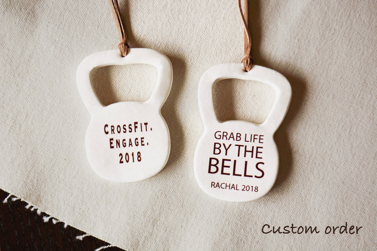 Unique Fitness Christmas Ornament - Handmade Ceramic Kettlebell - Crossfit Gym Gift for Him or Her