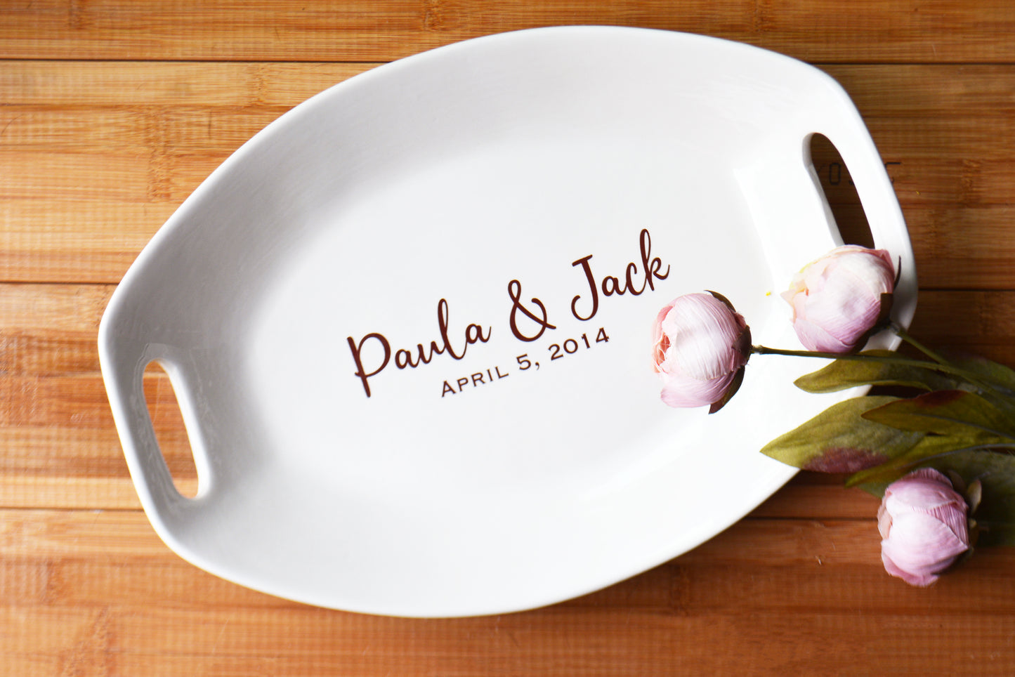 Large Ceramic Platter with Handles and Custom Message