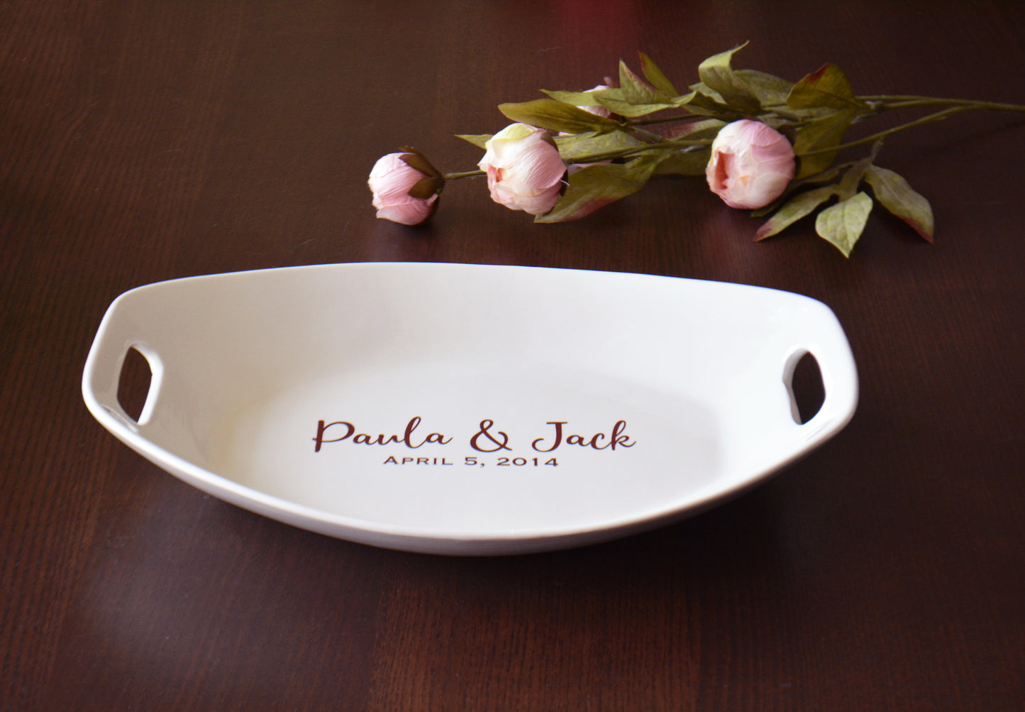 Large Ceramic Platter with Handles and Custom Message
