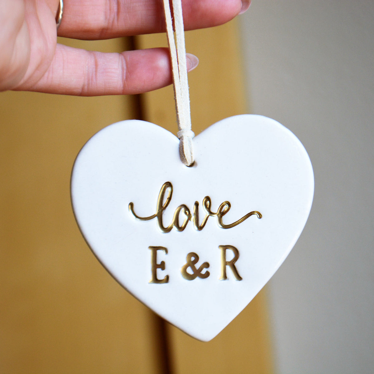 Personalized Ceramic Heart Ornament with Initials - Romantic I Love You Gift - First Christmas Together