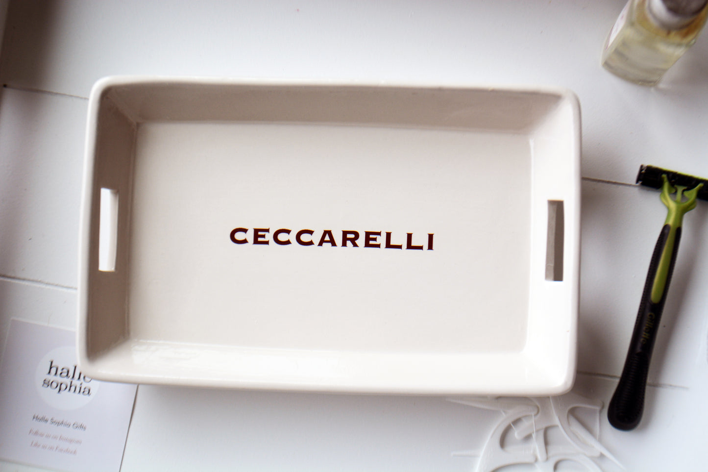 Personalized Rectangular Entryway Catchall Tray - Ceramic Key and Accessory Dish for Dresser, Nightstand, Bathroom or Kitchen