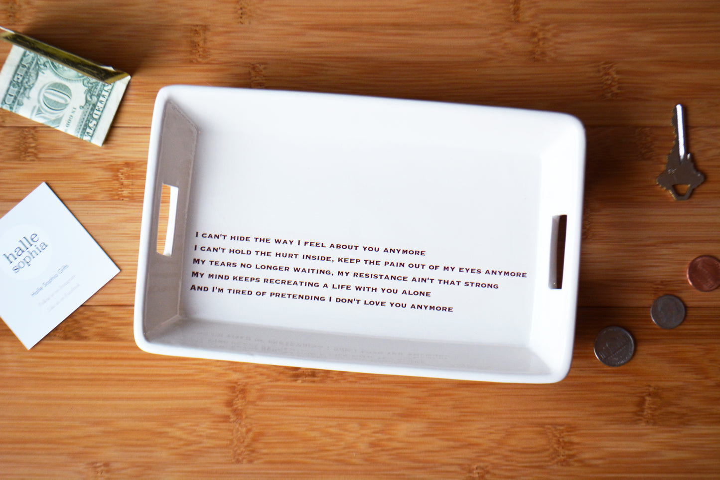 Personalized Rectangular Entryway Catchall Tray - Ceramic Key and Accessory Dish for Dresser, Nightstand, Bathroom or Kitchen
