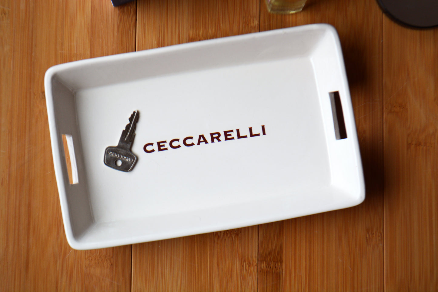 Personalized Rectangular Entryway Catchall Tray - Ceramic Key and Accessory Dish for Dresser, Nightstand, Bathroom or Kitchen