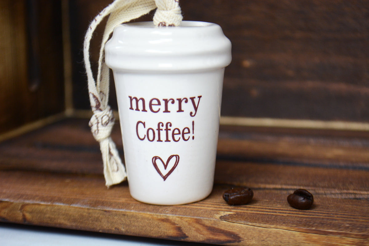 Personalized Coffee Cup Ornament - Merry Christmas Coffee Lover Gift