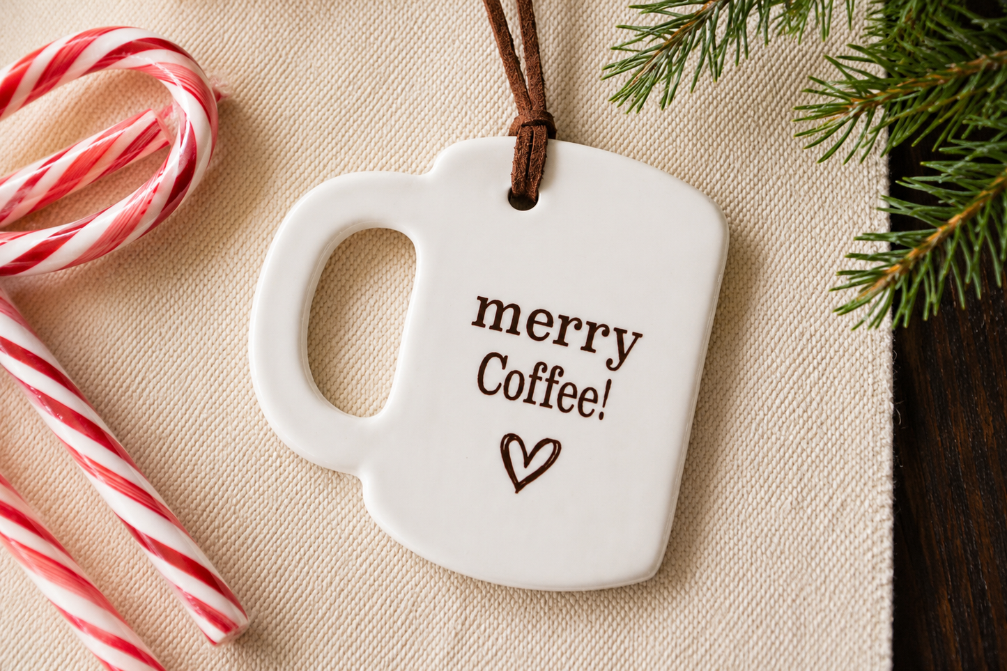 Ceramic Merry Christmas Coffee Mug Ornament - Unique Coffee Lover Gift