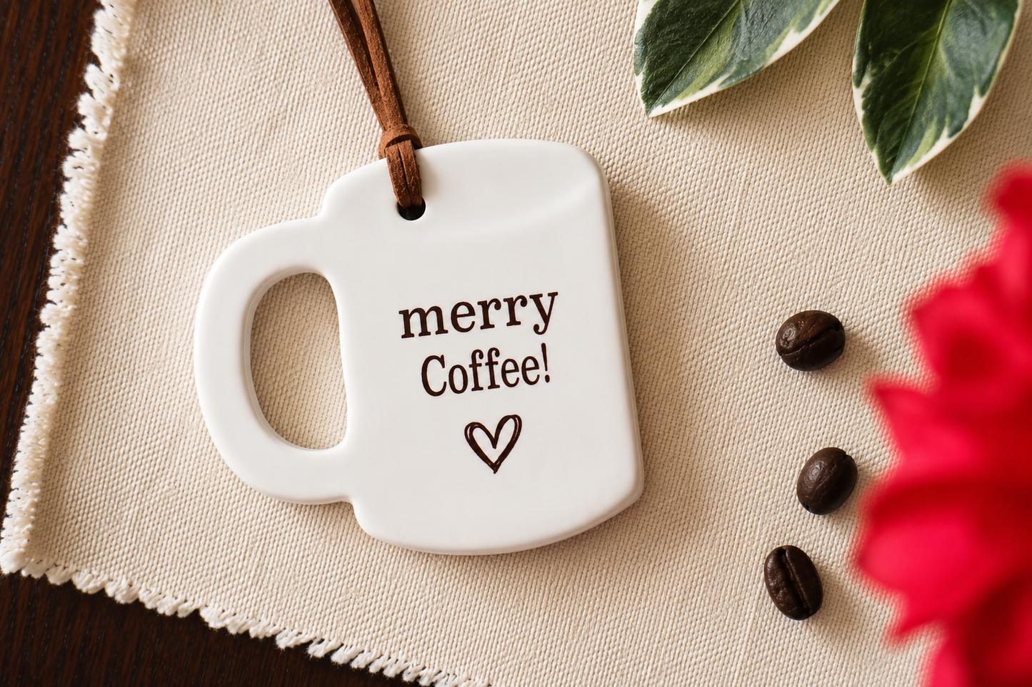 Ceramic Merry Christmas Coffee Mug Ornament - Unique Coffee Lover Gift