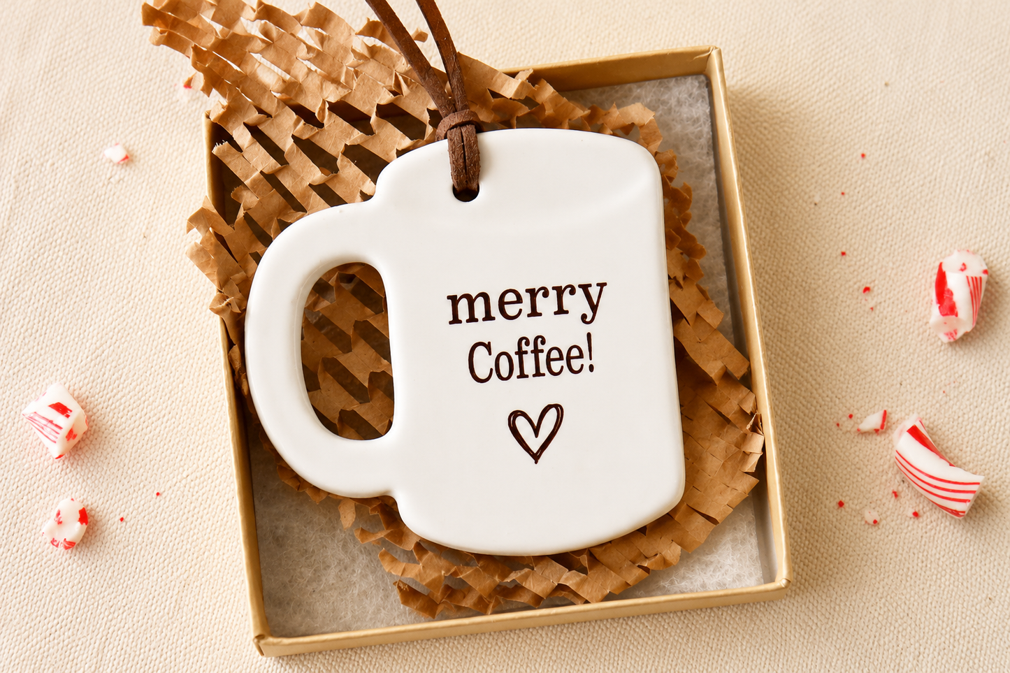 Ceramic Merry Christmas Coffee Mug Ornament - Unique Coffee Lover Gift