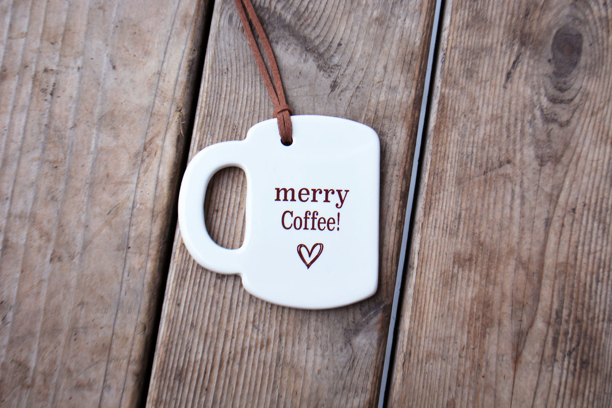 Ceramic Merry Christmas Coffee Mug Ornament - Unique Coffee Lover Gift