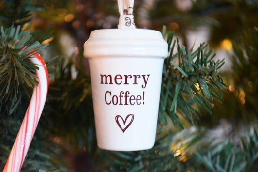 Personalized Coffee Cup Ornament - Merry Christmas Coffee Lover Gift