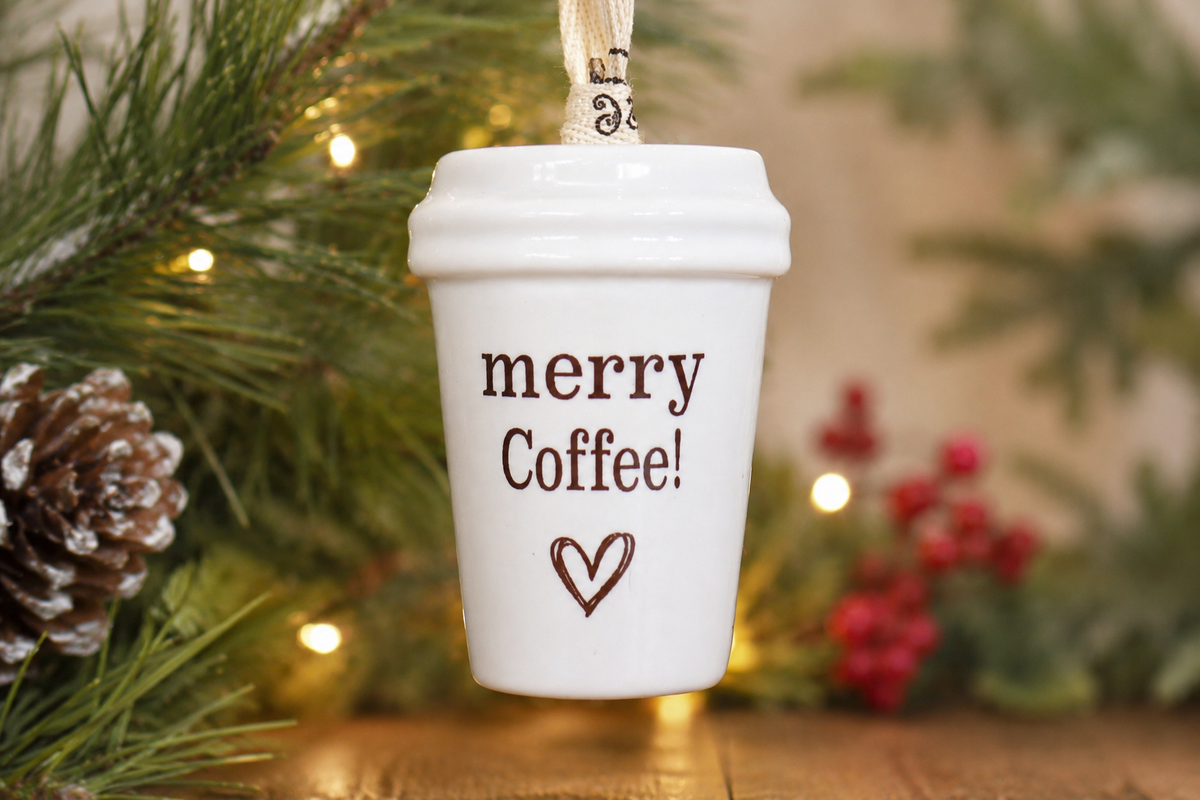 Personalized Coffee Cup Ornament - Merry Christmas Coffee Lover Gift