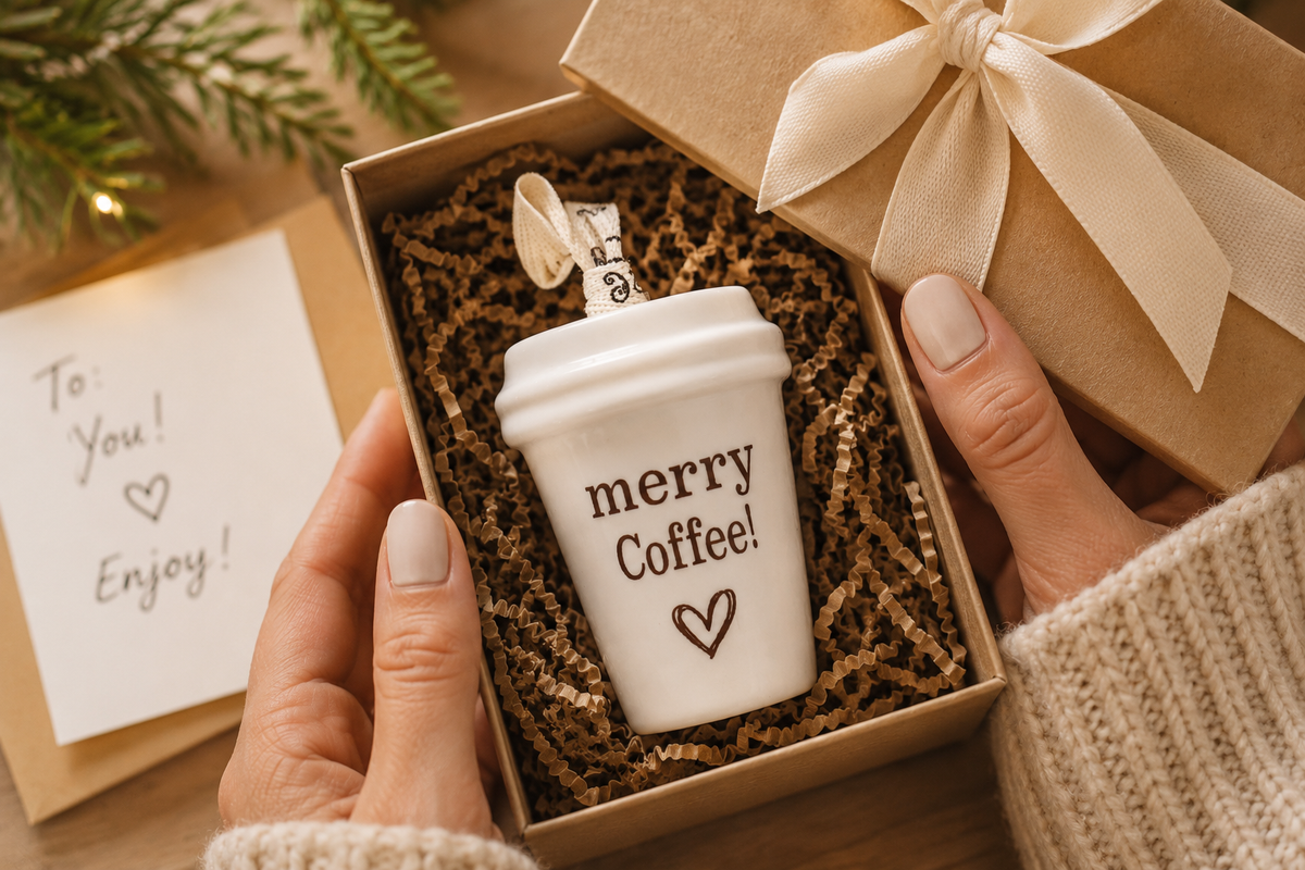 Personalized Coffee Cup Ornament - Merry Christmas Coffee Lover Gift