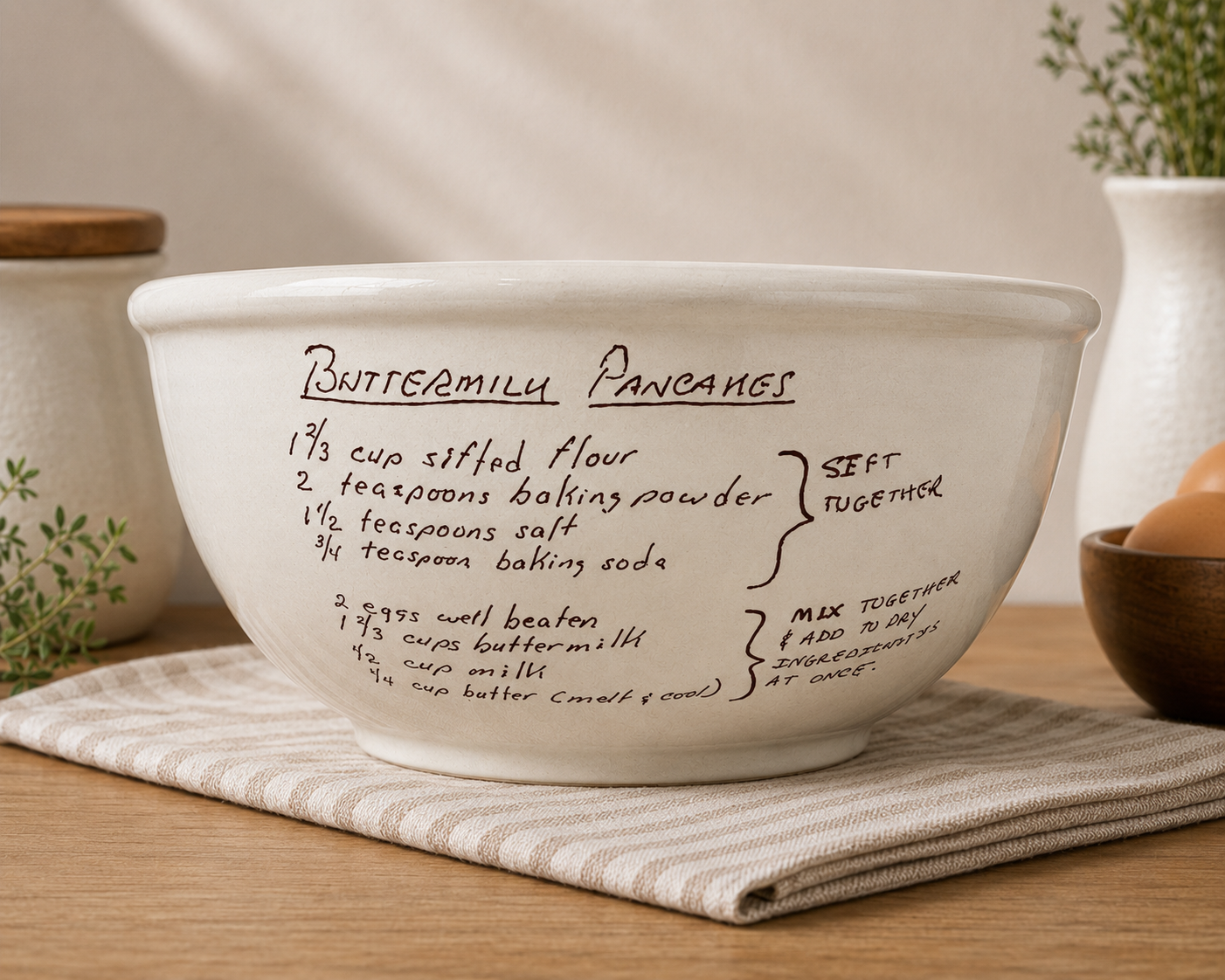Personalized Kitchen Mixing Bowl with Custom Handwritten Family Recipe - Unique Handwriting Family Heirloom Gift
