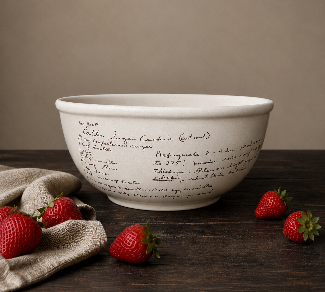 Personalized Kitchen Mixing Bowl with Custom Handwritten Family Recipe - Unique Handwriting Family Heirloom Gift