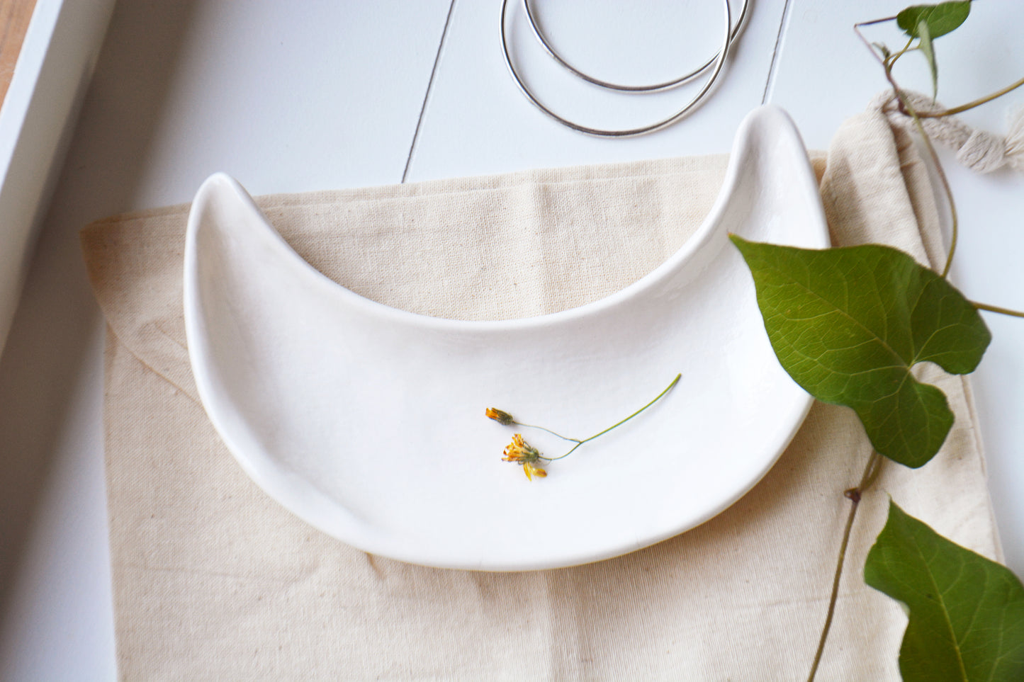 Personalized Handmade Ceramic Crescent Moon Bowl with Custom Text