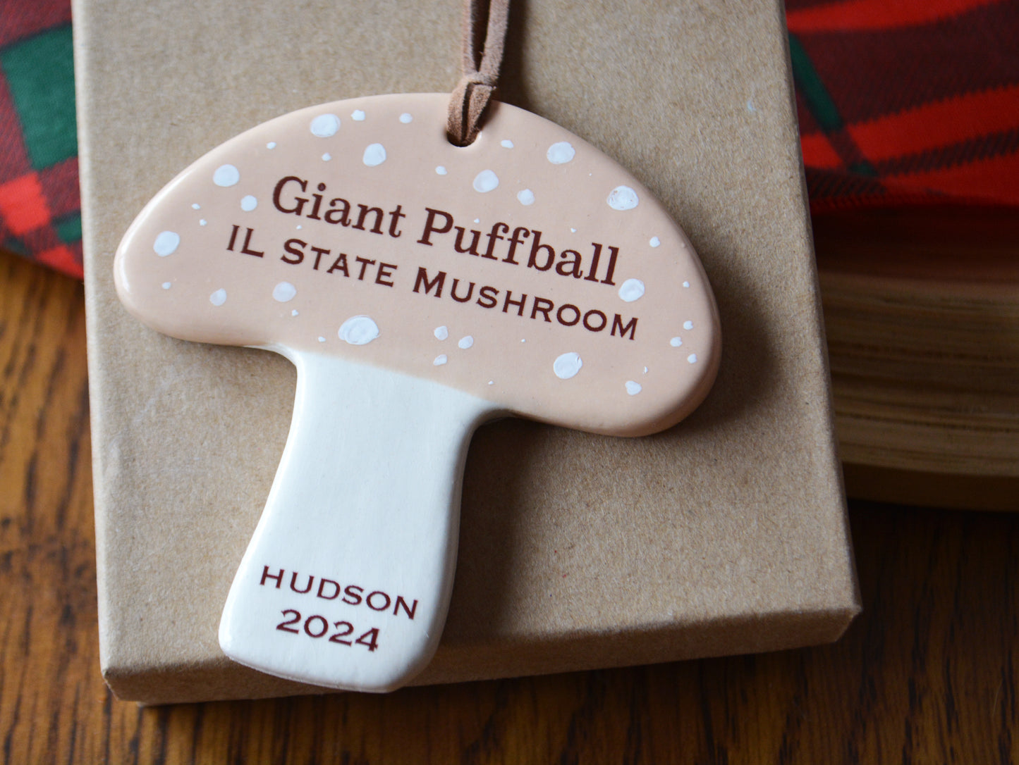 Ceramic Handmade Shiitake Mushroom Ornament Personalized with Baby Name - New Baby Boy or Girl Gift