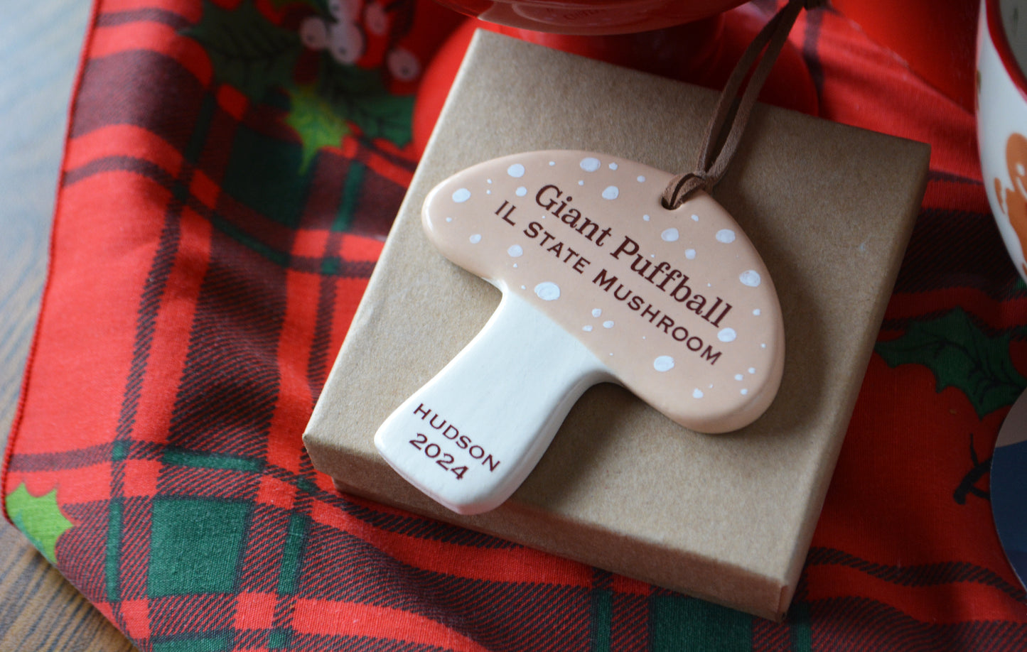 Ceramic Handmade Shiitake Mushroom Ornament Personalized with Baby Name - New Baby Boy or Girl Gift