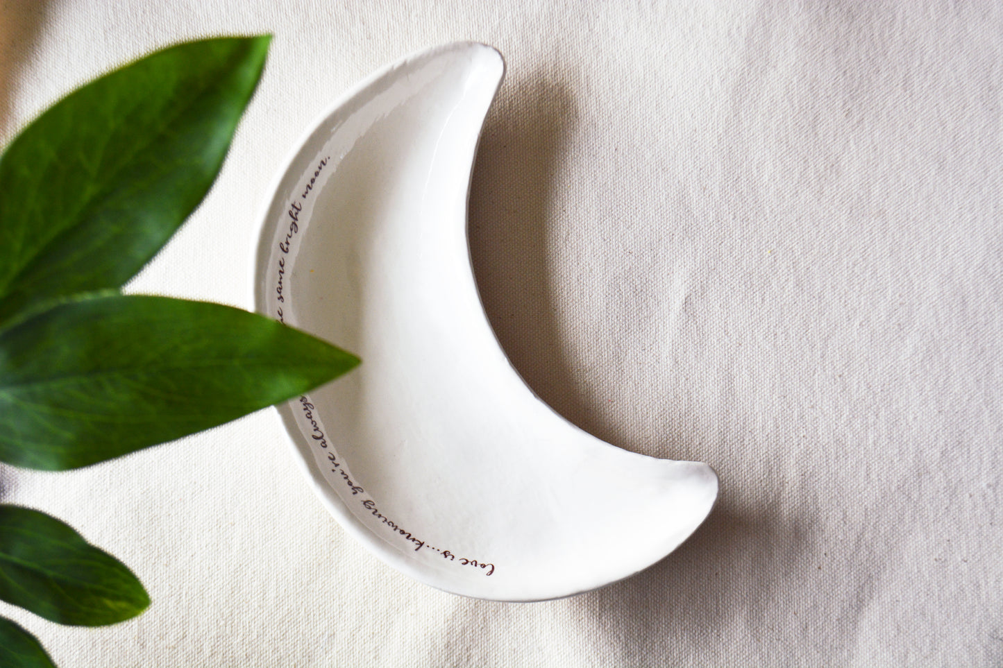 Personalized Handmade Ceramic Crescent Moon Bowl with Custom Text