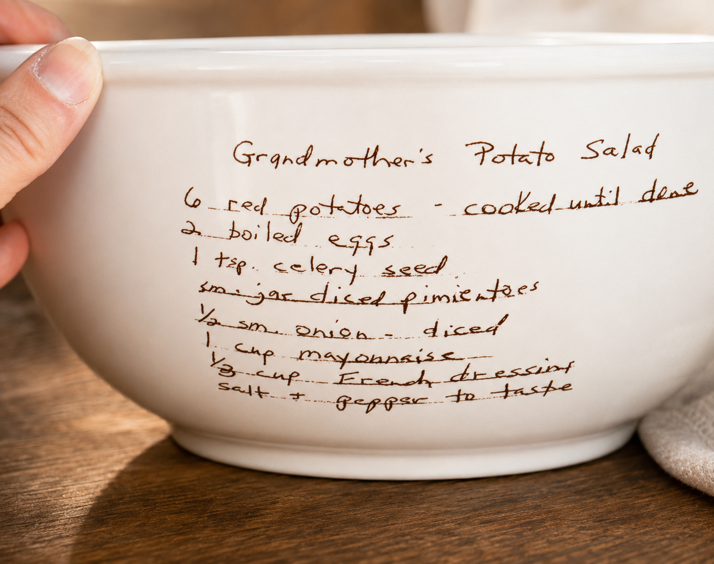 Personalized Kitchen Mixing Bowl with Custom Handwritten Family Recipe - Unique Handwriting Family Heirloom Gift