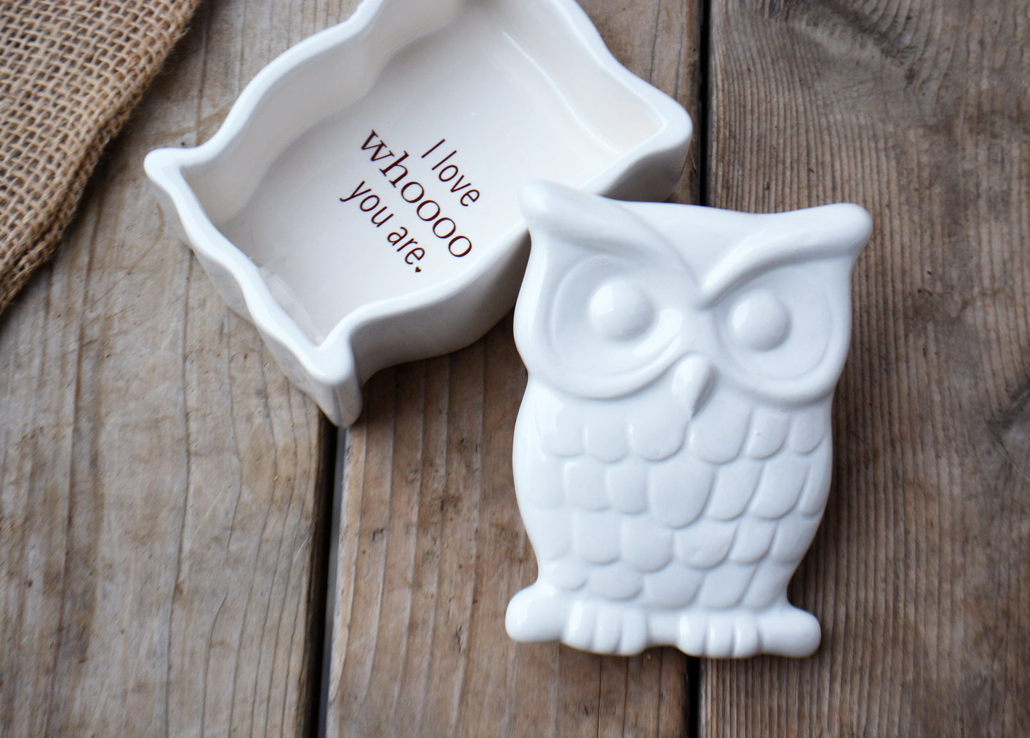 I Love Whoooo You Are Personalized Ceramic Owl Trinket Box - Unique Wedding Anniversary or Birthday Gift