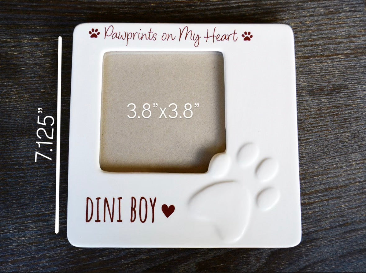 White Ceramic Pet Picture Frame with Paw Print Design - Personalized Pet Memorial Gift