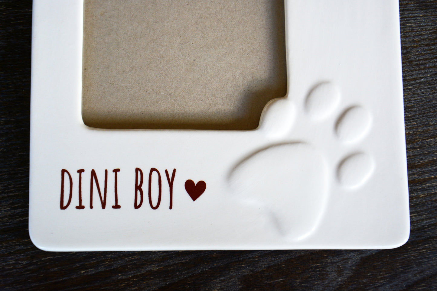 White Ceramic Pet Picture Frame with Paw Print Design - Personalized Pet Memorial Gift