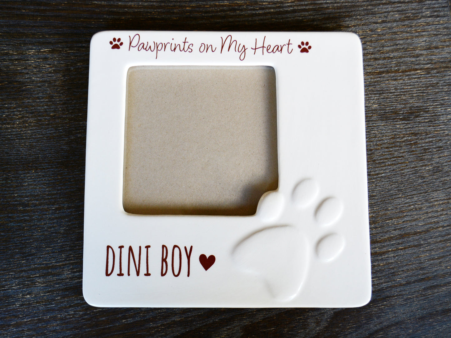 White Ceramic Pet Picture Frame with Paw Print Design - Personalized Pet Memorial Gift