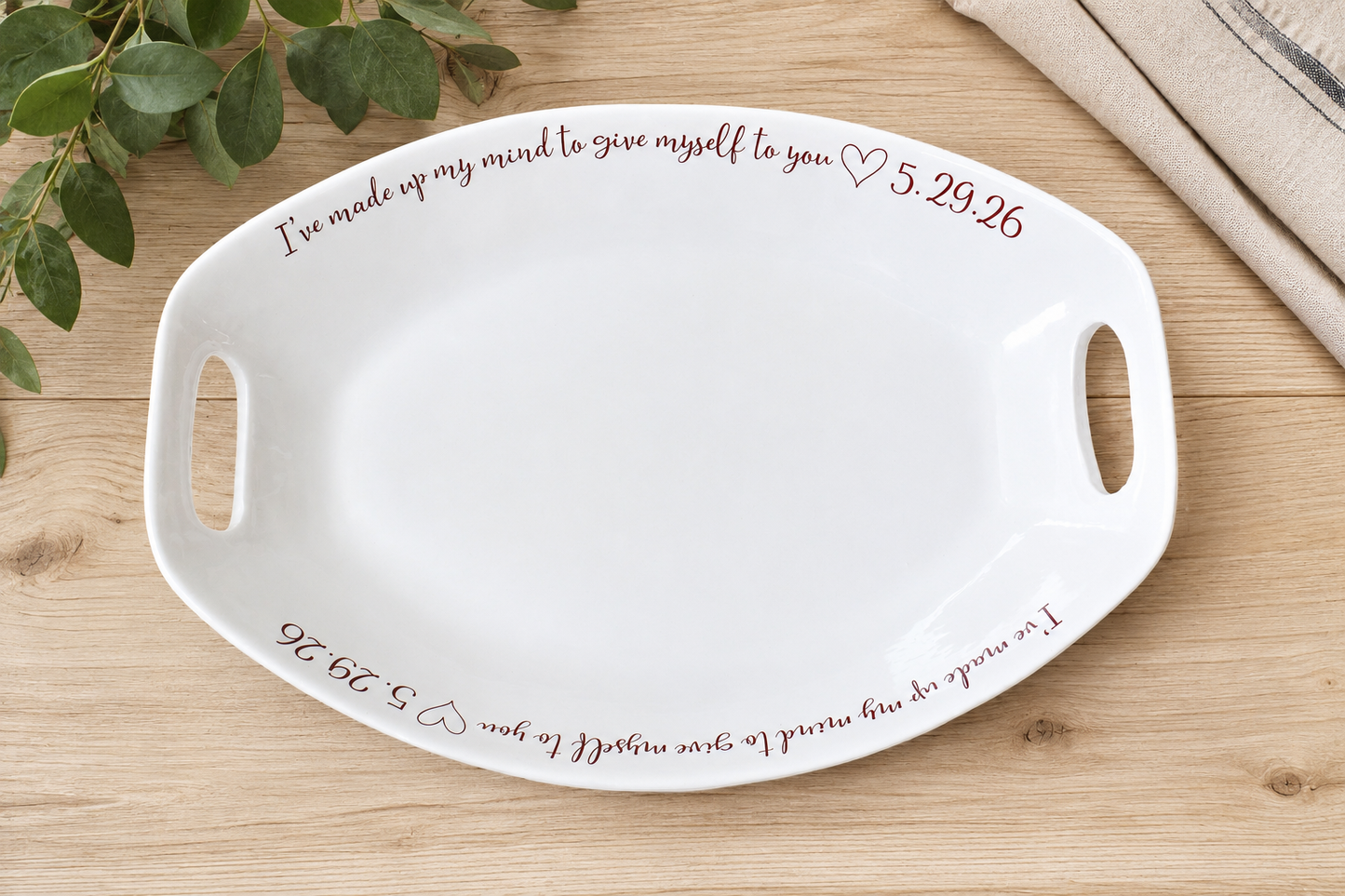 Large Ceramic Platter with Handles and Custom Message