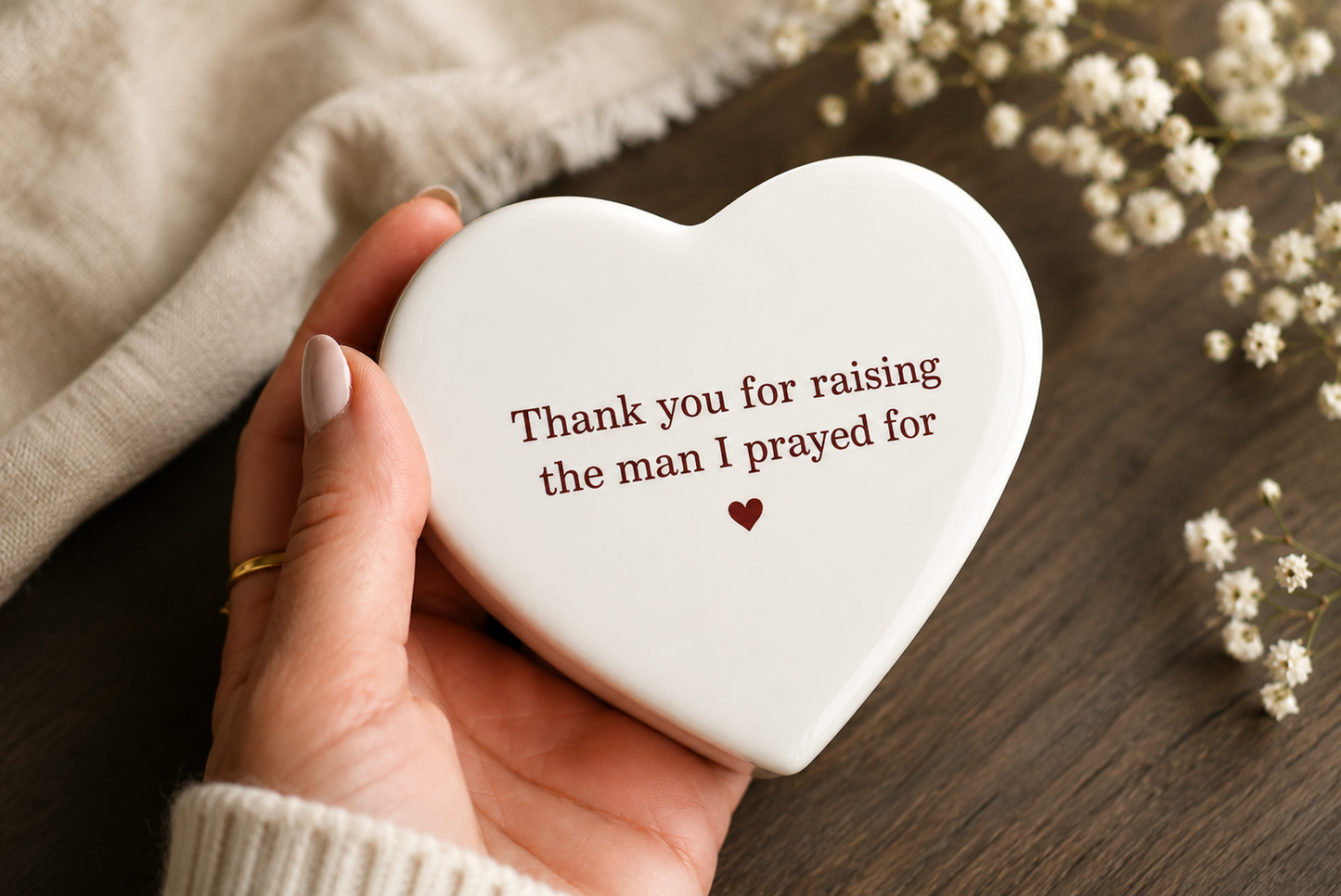 Personalized Heart Keepsake Box - Thank You For Raising The Man I Prayed For Unique Mother-in-Law Religious Wedding Gift