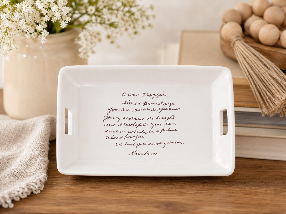 Personalized Rectangular Entryway Catchall Tray - Ceramic Key and Accessory Dish for Dresser, Nightstand, Bathroom or Kitchen