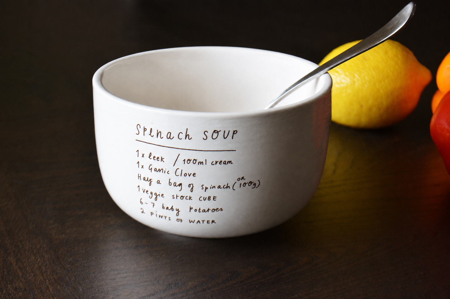 Custom Large Ceramic Soup Bowl with Engraved Handwritten Family Recipe