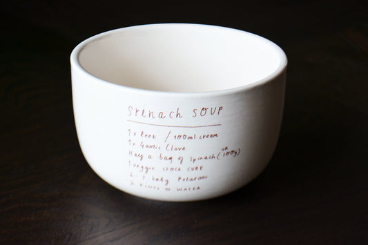 Custom Large Ceramic Soup Bowl with Engraved Handwritten Family Recipe